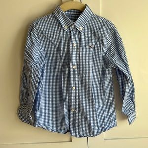 Vineyard Vines Boys' button down shirt in blue gingham, size 4T